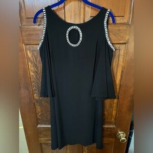 MSK Black Sheath Dress with Cold Shoulder and Embellishments